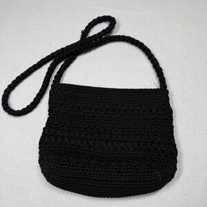 Croft & Barrow Crochet Crossbody Bag Black Woven Purse Small Zipper Summer Boho